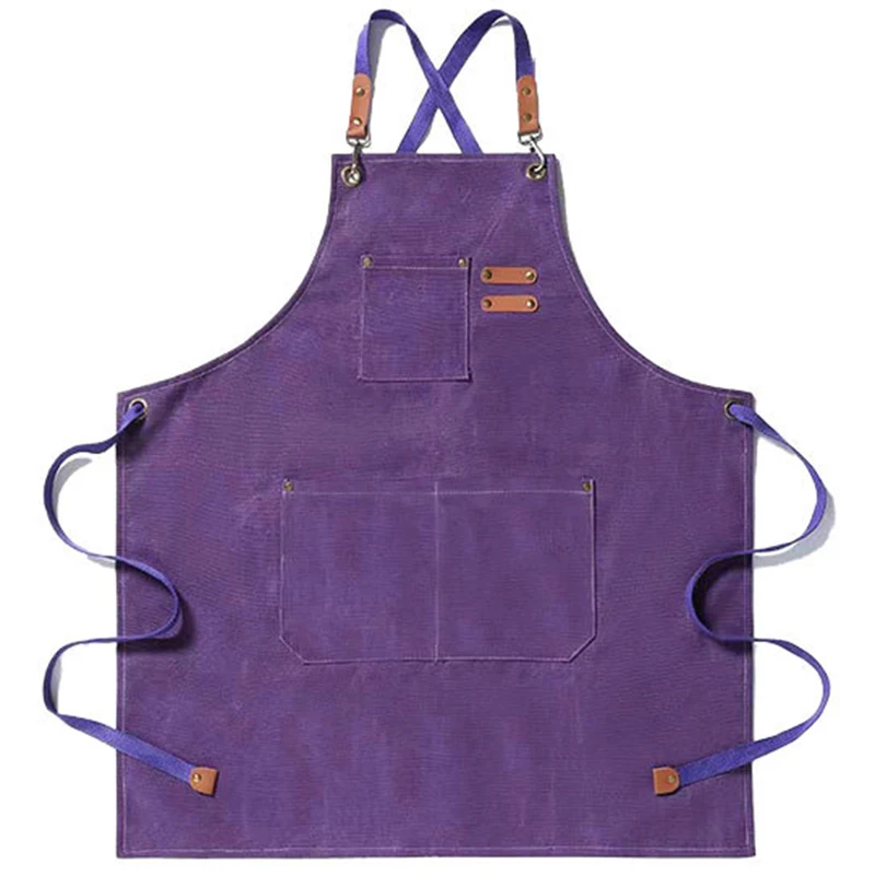 

Canvas Kitchen Apron for Men Women Chef Cooking Apron Cross Back 3 Pockets