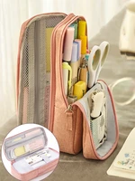Angoo Youth Pen Bag Pencil Case Dual-side Open Canvas Pens Phone Holder Storage Pouch Stationery School A6171