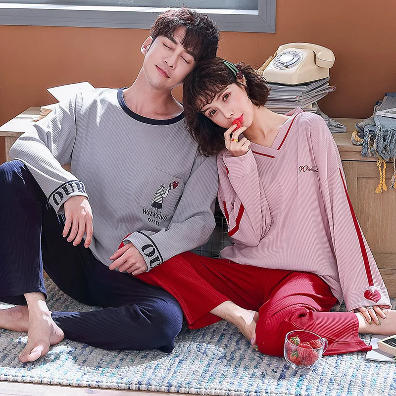 Пара пижам весна и осень повседневный Удобный домашний костюм хлопковый мужской