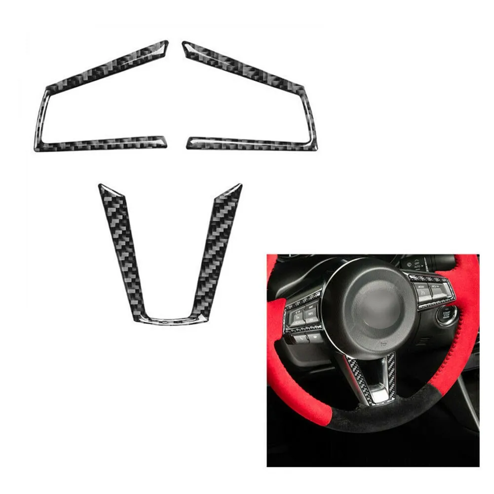 

3Pcs Carbon Fiber Stickers Steering Wheel Button Frame Cover Trim For Mazda MX-5 2016+ Wholesale
