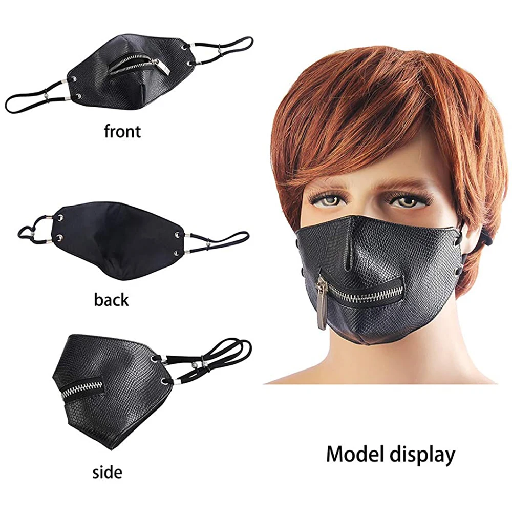 

PU Leather Retro Zipper Fashion Half Face Cosplay Punk Rivet Mask with Replaceable Filter and Reusable Anti-Dust Rivet Mask