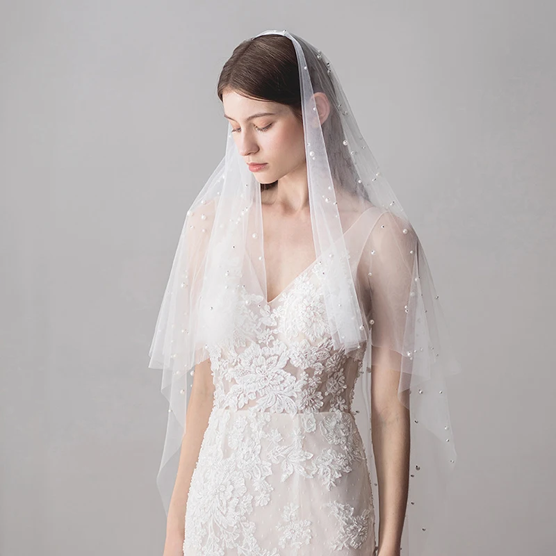 Tanpell One-Layer pearls Cut Edge Wedding Veil Ivory Tulle Simple | Свадьбы и торжества