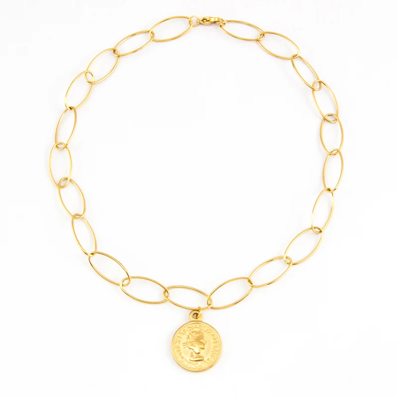 Ожерелье серебряного/золотого цвета из нержавеющей стали с монетами для женщин