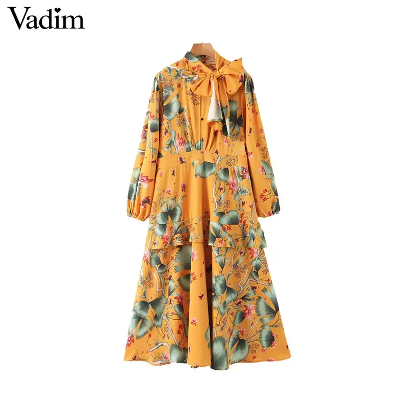 Vadim женское модное платье миди с цветочным узором длинным рукавом украшенное