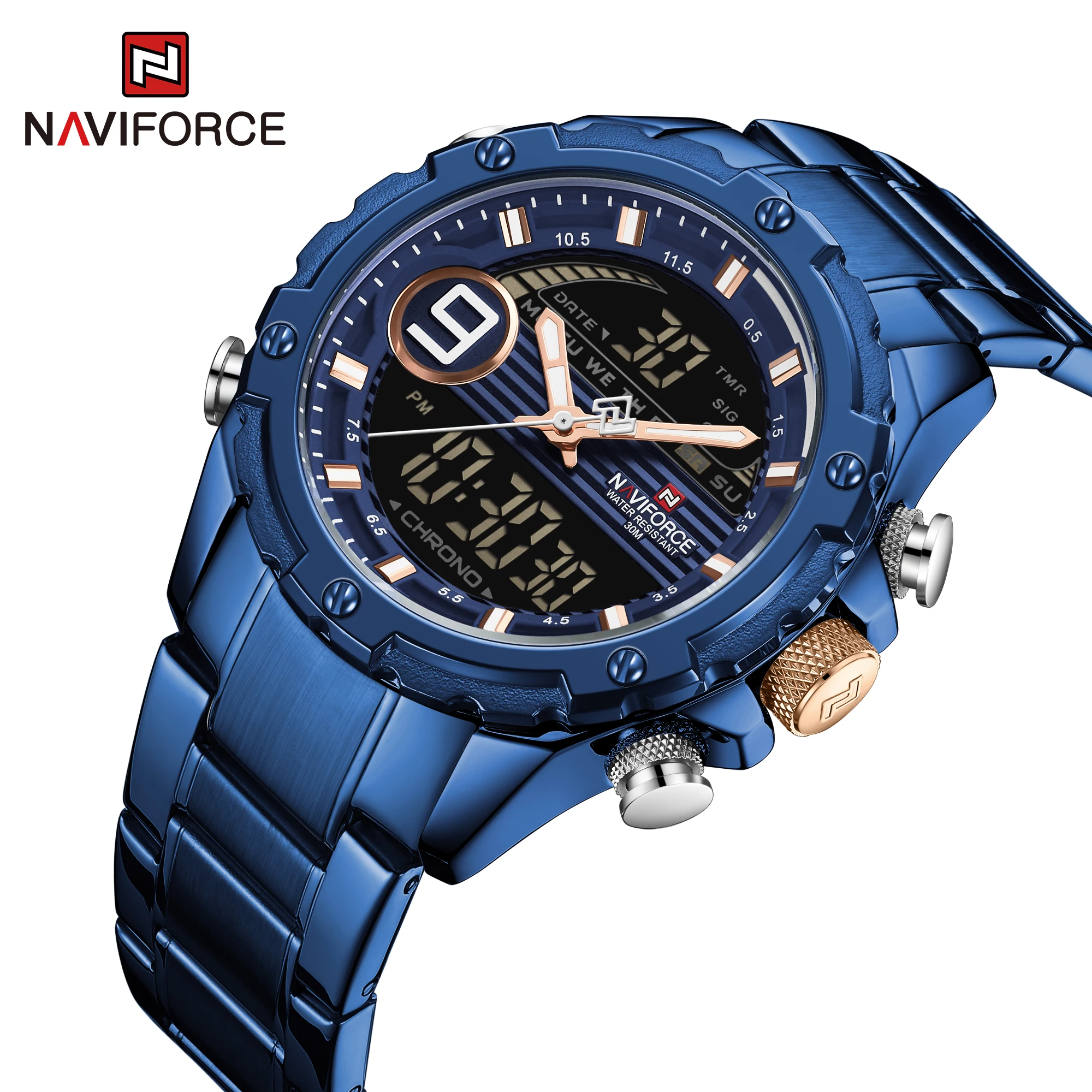 

NAVIFORCE Men Watch Chronograph Sport Watches Clock Dual Display Quartz 2020 Analog Digital 3ATM Waterproof Wristwatch Black New