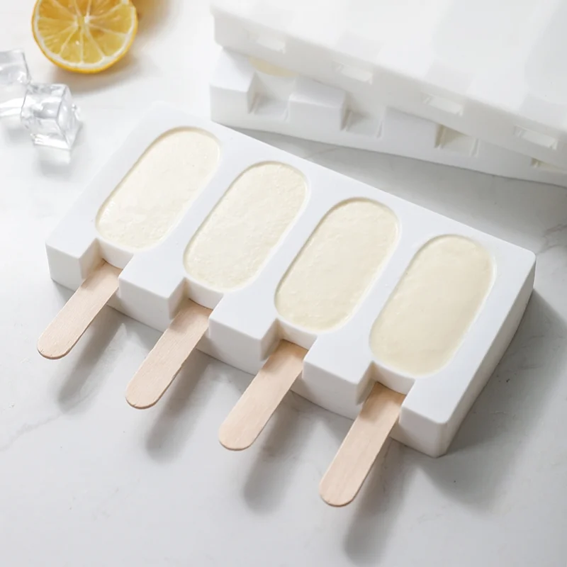4 Hole Silicone Ice Cream Molds DIY Popsicle Mold Making Tool Juice Dessert With Popsicle Sticks Ice Cube Maker
