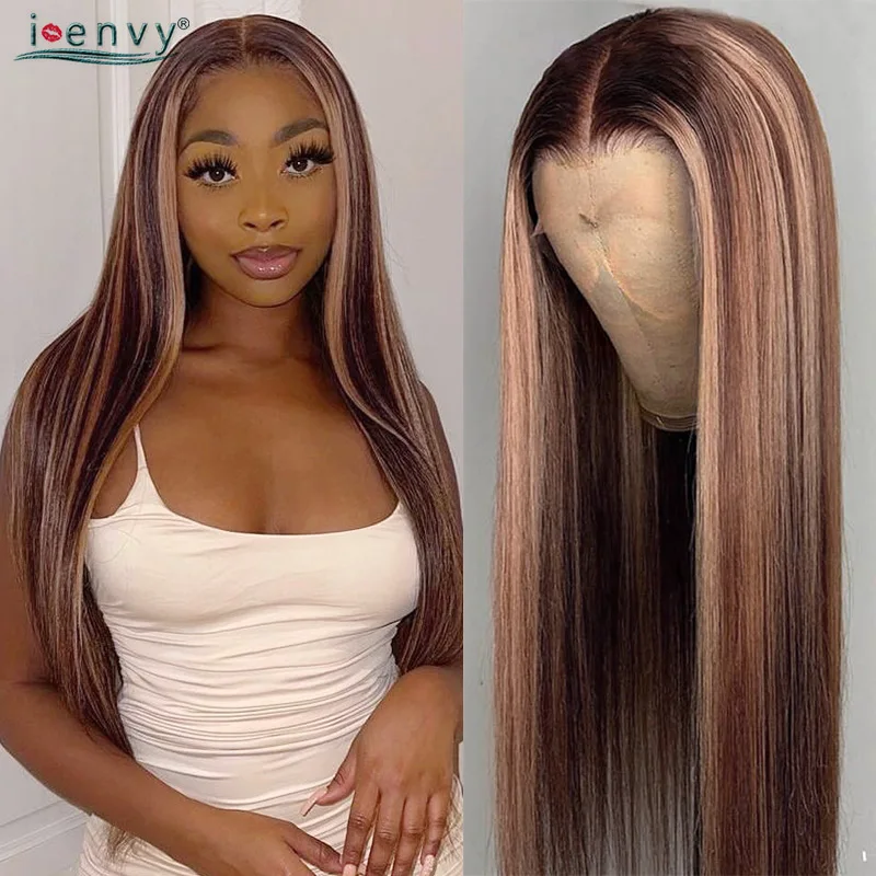 

Honey Blonde Highlights Lace Front Wigs Human Hair 13*1 Transparent Lace Brown And Blonde Highlights Wig Brazilian Colored Wigs