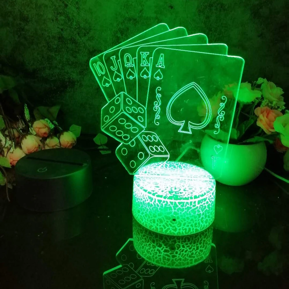 

Led 3D Night Light Poker Pattern Nightlight for Child Bedroom Decor Desk Lamp 16 Color with remote