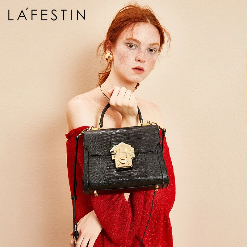 

LA FESTIN Designer Serpentine Lock Handbag Split Leather Bag 2020 Fashion Women Bags Shoulder Luxury brands Bag bolsa crossbody