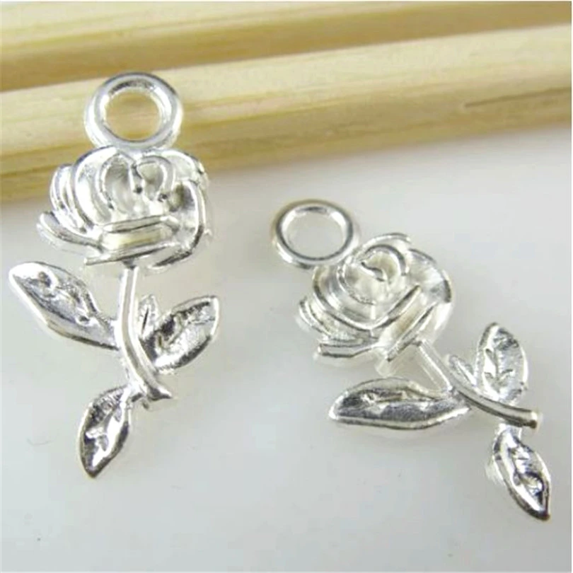30 шт посеребренные 21*10 мм розовые Цветочные Подвески Кулоны из нержавеющей стали