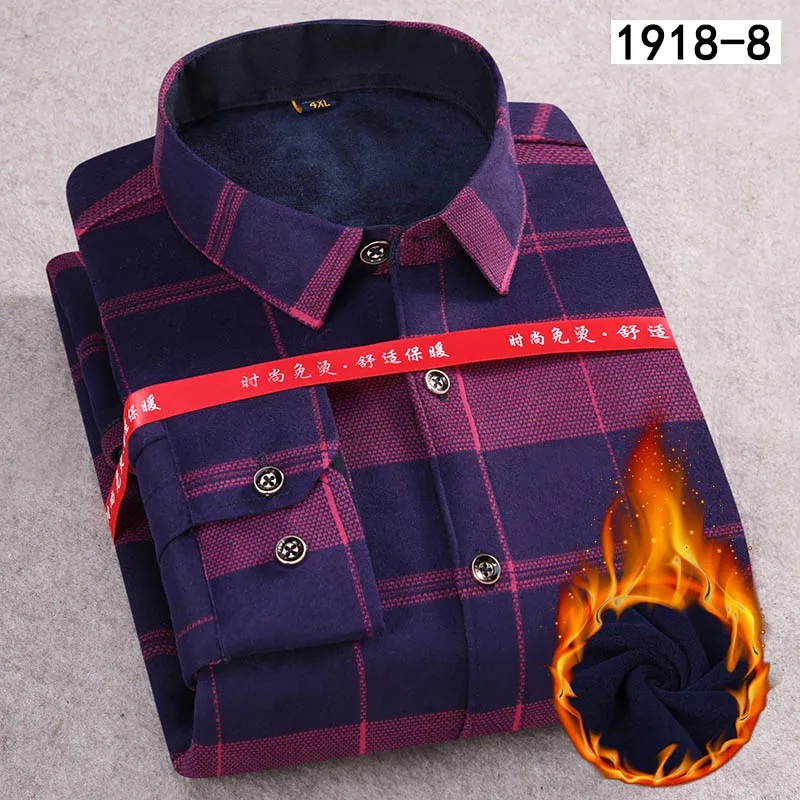SS-1918-8 Aoliwen новая зимняя теплая рубашка мужская плюс бархатная Толстая двойная бархатная теплая рубашка с принтом клетчатый костюм из тянущейся ткани Рубашка Фланелевая шерсть - Цвет: SS-1918-8