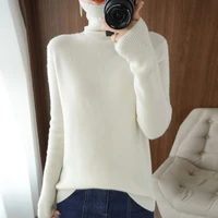 2021 autumn and winter new solid color womens high necked wild loose short section warm long sleeved pullover wool base sweater