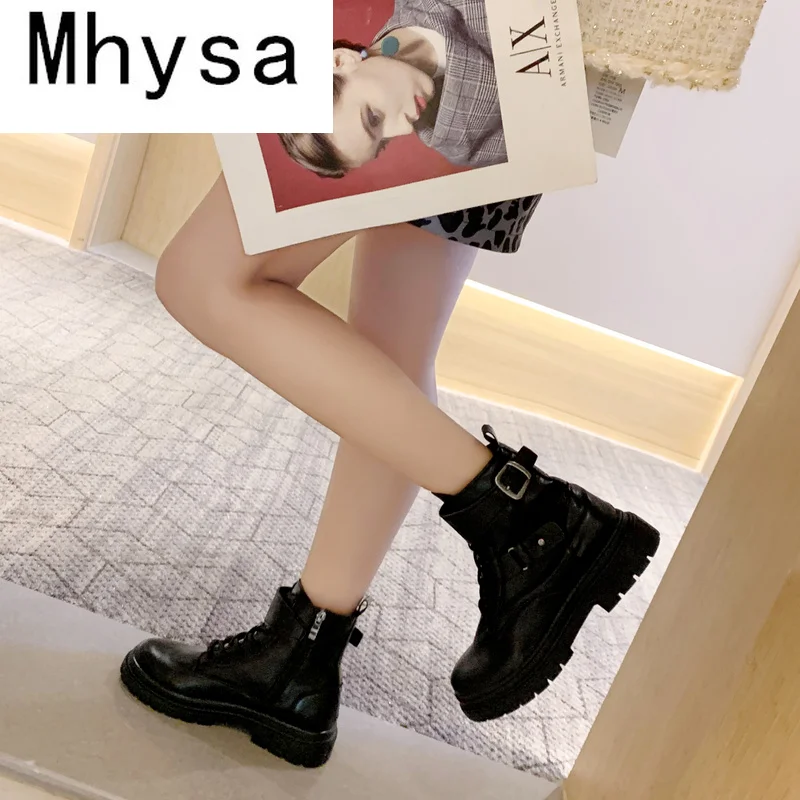 

2021 autumn and winter new female Martin boots high-top black motorcycle boots all-match fashion lace-up women's single boots