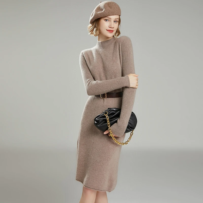 

Осенне-зимнее женское кашемировое платье, модные шерстяные вязаные пуловеры, элегантные женские мягкие теплые облегающие длинные платья-свитеры, новинка 2021