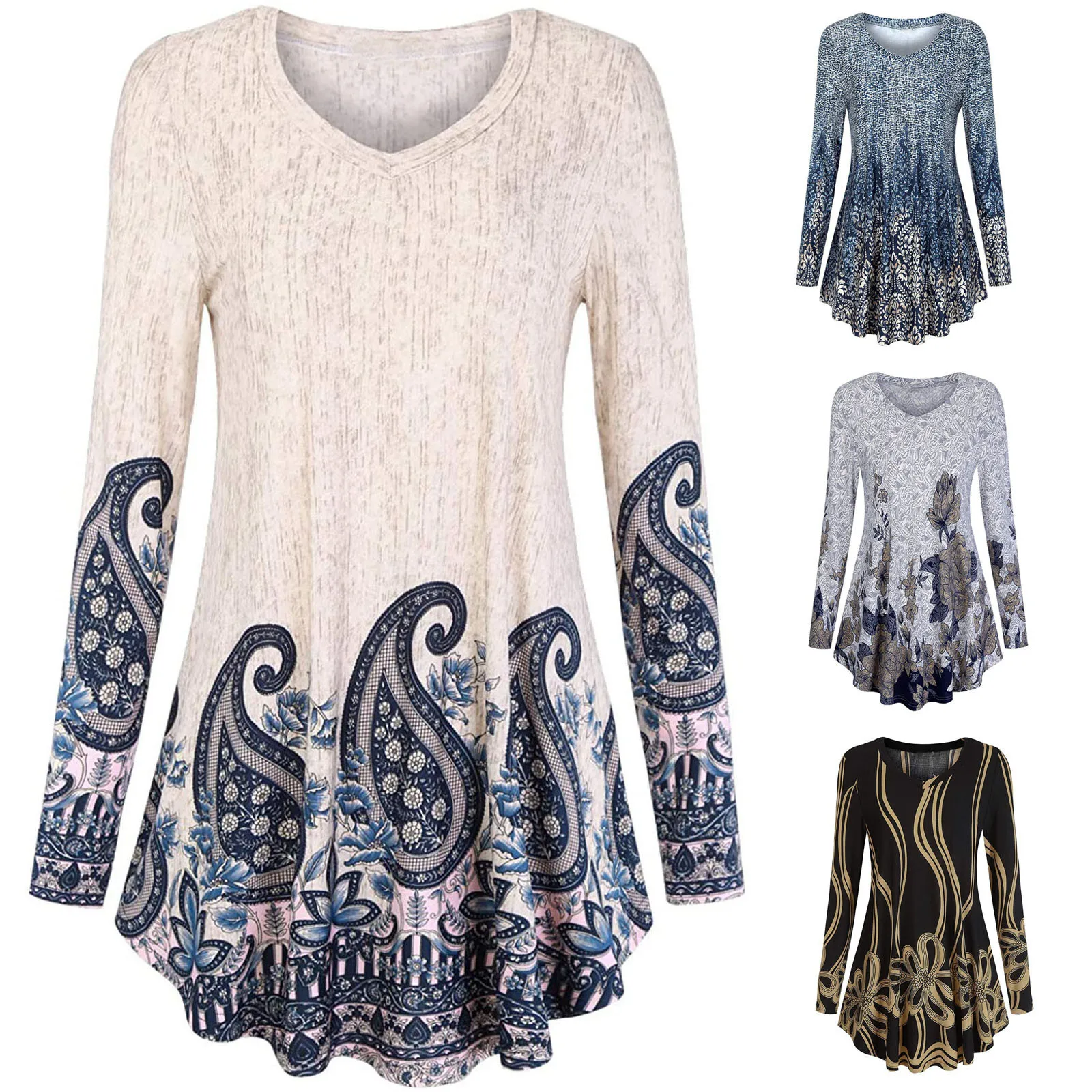 

Fashion Print Tunic Blouse Shirt Loose O-Neck Tops Tee Casual Autumn Winter Ladies Tops Female Women Long Sleeve Blusas Pullover
