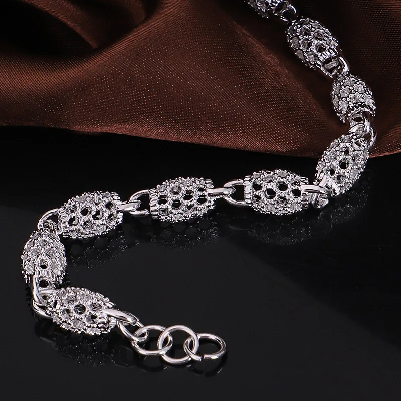 

Bracelet Femme Women Silver Plated Hollow Chain Bracelet Charm Wrist Clasp Bracelets Gifts