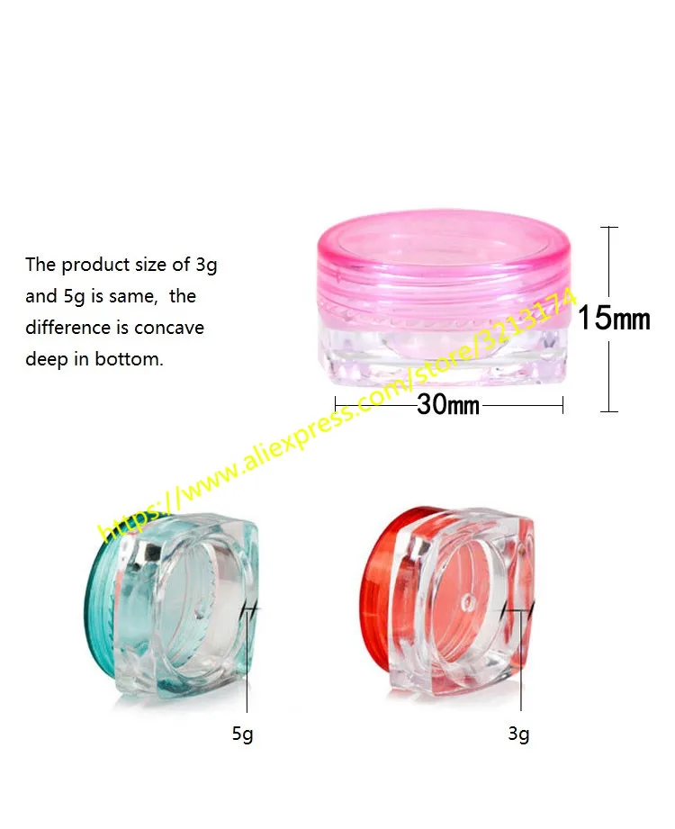 3g 5g Прозрачный Пустой Крем квадратная банка косметический контейнер образец