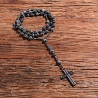black labradorite catholic christian rosary beaded necklace cross pendant men and women meditation yoga mala jewelry