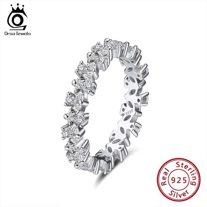 

ORSA JEWELS Solid 925 Sterling Silver Eternity Ring AAAA CZ Promise Rings Wedding Ring Female Fine Jewelry SR252