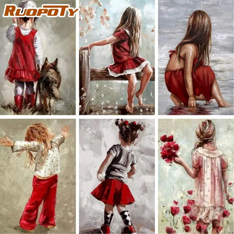 

RUOPOTY DIY Pictures By Number Girl Kits Painting By Numbers Figure House Drawing On Canvas Home Decor HandPainted Gift