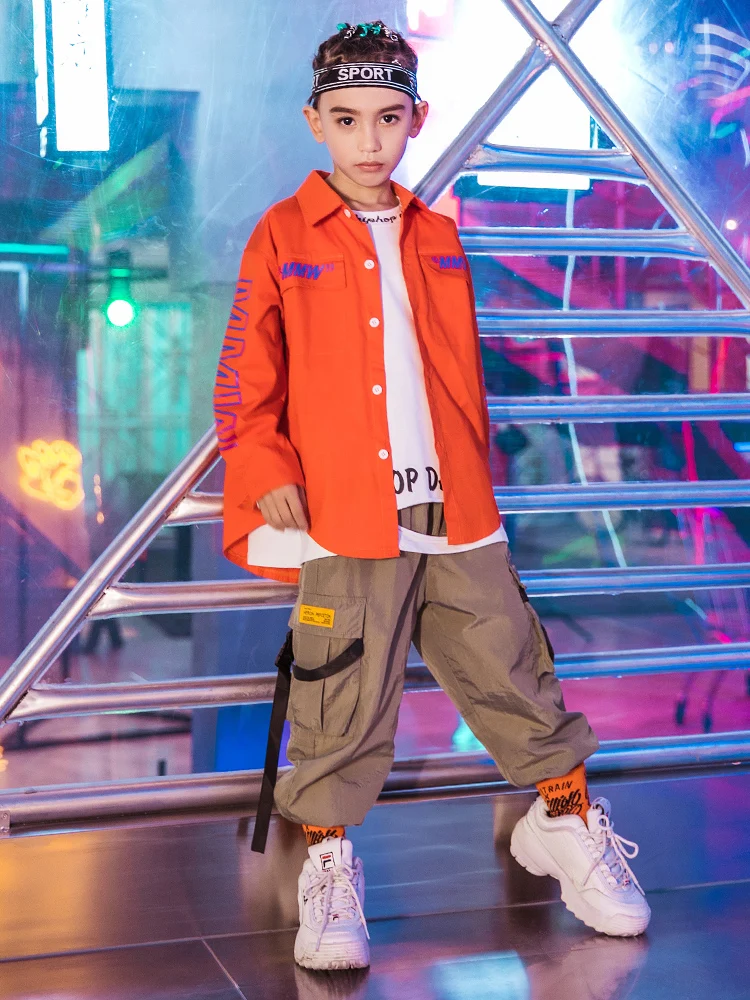 Куртка для мальчиков в стиле хип-хоп оранжевая повседневная бега джазовых танцев