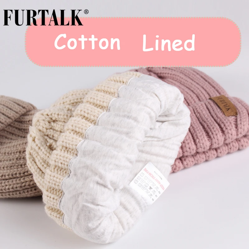 FURTALK Зимний Комплект Шапка и Шарф для детей Трикотажные Меховые Детские Шапки и Шарфы с Помпонами подарки на год 1-10 лет