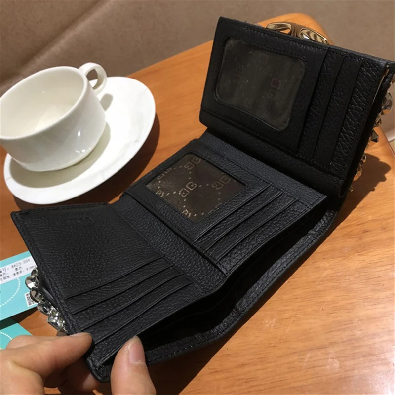 Женский кошелек с кристаллами роскошный держатель для карт из воловьей кожи