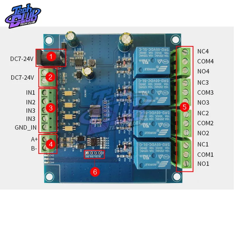 Modbus Rtu7 24V четырехсторонний релейный модуль переключателя ввода и вывода 8bit MCU
