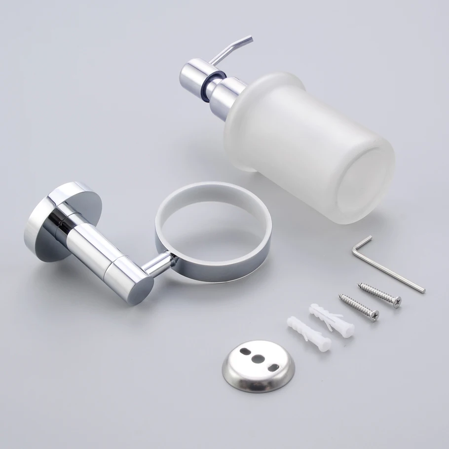 

Soap Dispensers Chrome Plating Wall Mounted Liquid Soap Holder with Glass Container Bottle Stainless Steel Bathroom Accessories