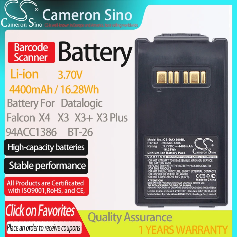 

Батарея CameronSino для Datalogic Falcon X3 X4 X3 + X3 Plus подходит для Datalogic 94ACC1386 BT-26 штрих-код аккумулятор сканера 4400 мАч 3,70 в