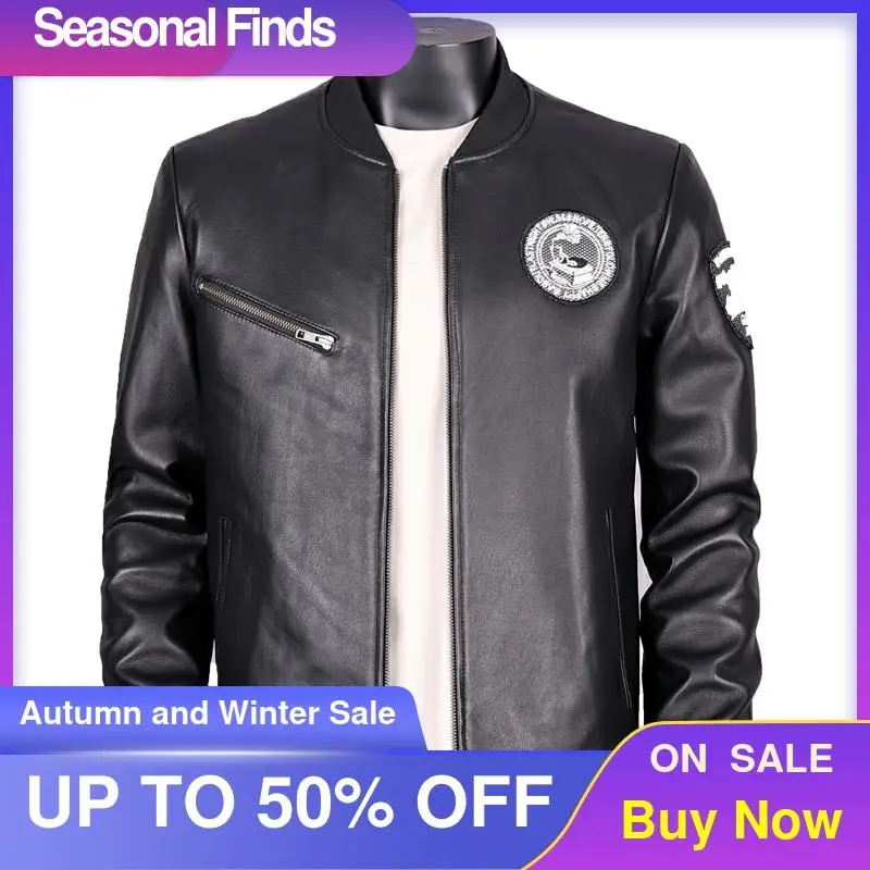 

2021 Black Genuine Leather Jacket Men Casual Style Plus Size 4XL Real Natural Sheepskin Spring Slim Fit Short Coat