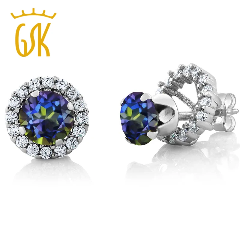 GemStoneKing 1 60 карат Круглый 6 мм натуральный голубой Мистик Топаз Eariings 925 серебро