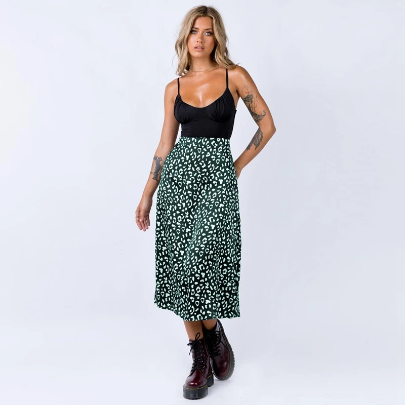

2020 New Sexy Leopard Print Chiffon Split Skirt Casual Fashion Long Skirts for Women Spring Summer Zip Elegant Female Skirt