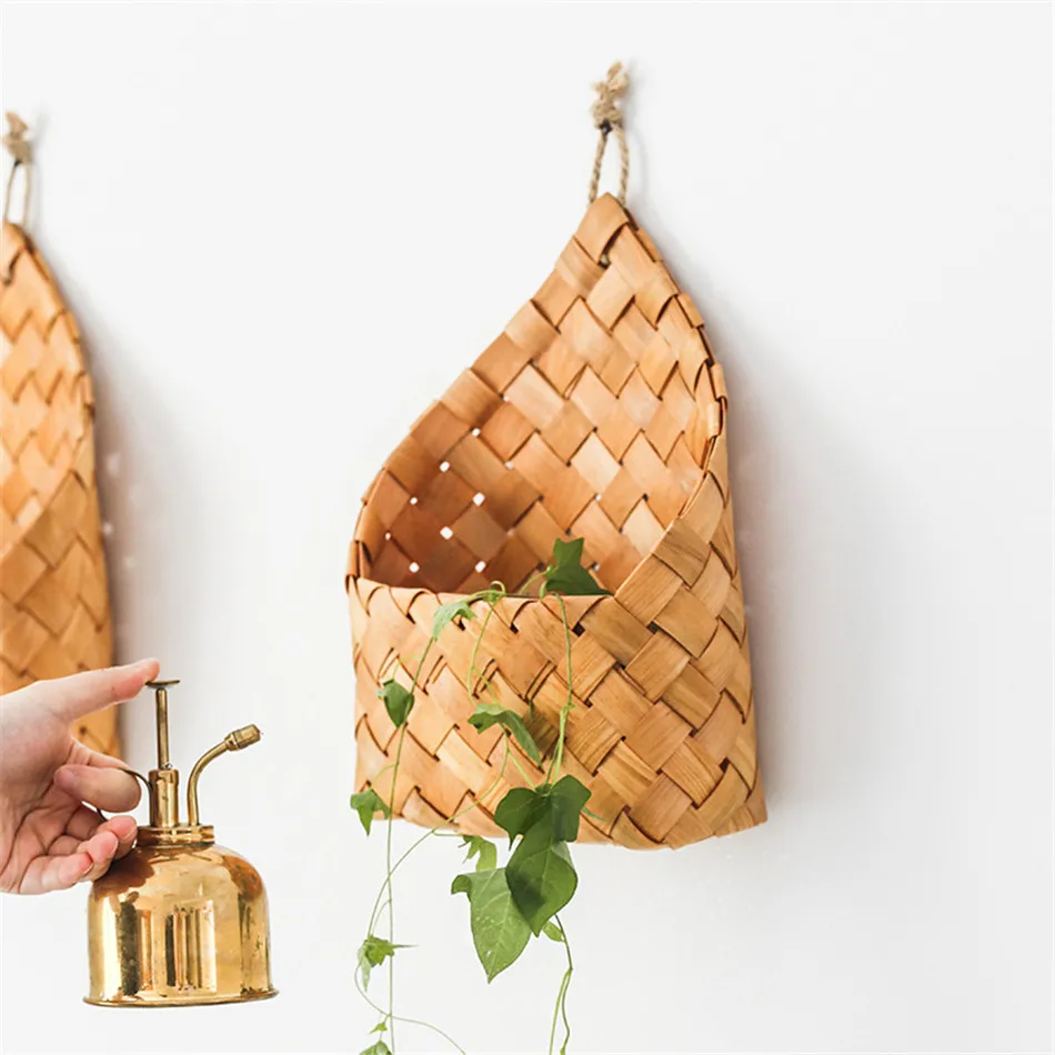 Настенный Природные плетеная корзина для цветов цветочный горшок корзины из