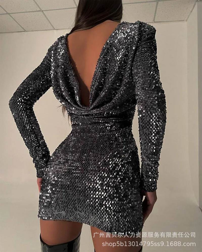 

Mini Dress Women Fall 2021 New Back Hollow Sexy Dress Short Party Dresses