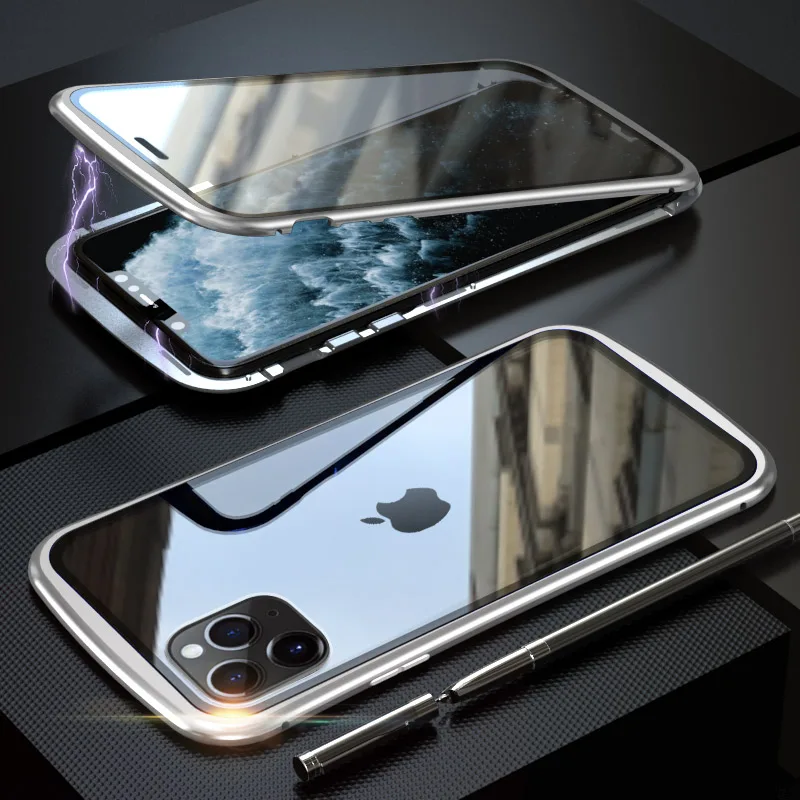 Silver LUPHIE металлическая рамка двухстороннее закаленное стекло для iPhone 11 ОСА талии ультра тонкий ударопрочный чехол для iPhone 11 Pro Max - Цвет: Silver