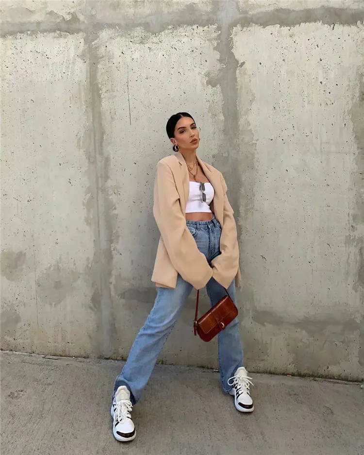 

2021 Spring/Fall High Waist Old Jeans Leg Split Design Street Fashion Pants Casual Versatile Straight Leg Jeans Boyfriend Jeans