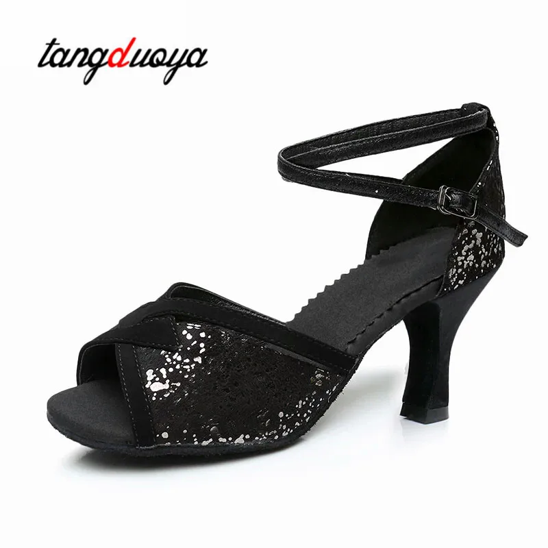 Туфли для латинских танцев на высоком каблуке Модные туфли с блестками zapatos baile