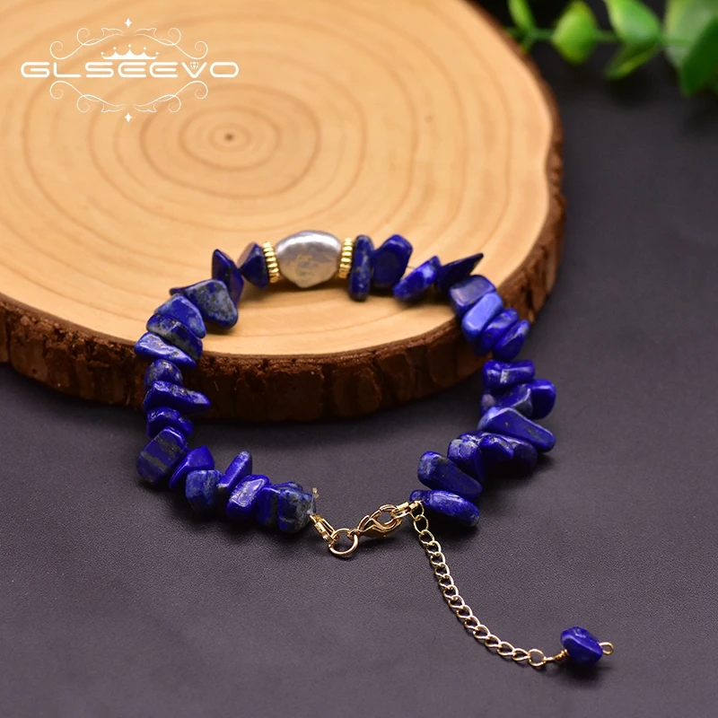 GLSEEVO оригинальный дизайн пресной воды барочного жемчуга Lapis Lazuli нитка Браслеты