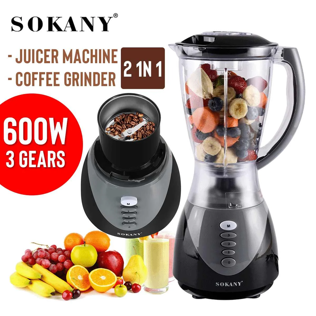 

2IN1 1500ML 3 Speed Blender Coffee Machine Maker Juicer Multi-function Electric Squeezer Vegetable Fruit Home Machine Easy Wash