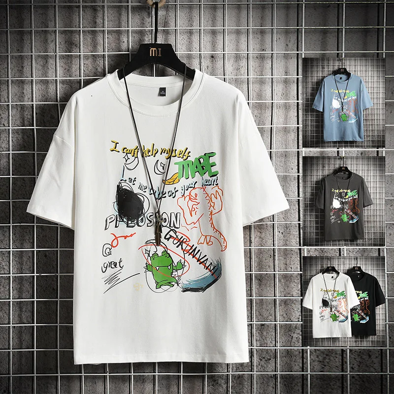 

2021 Summer New Products Men's Short Sleeve Pure Cotton Round Neck Printed Men's T-Shirt Casual Breathable Male Large Size
