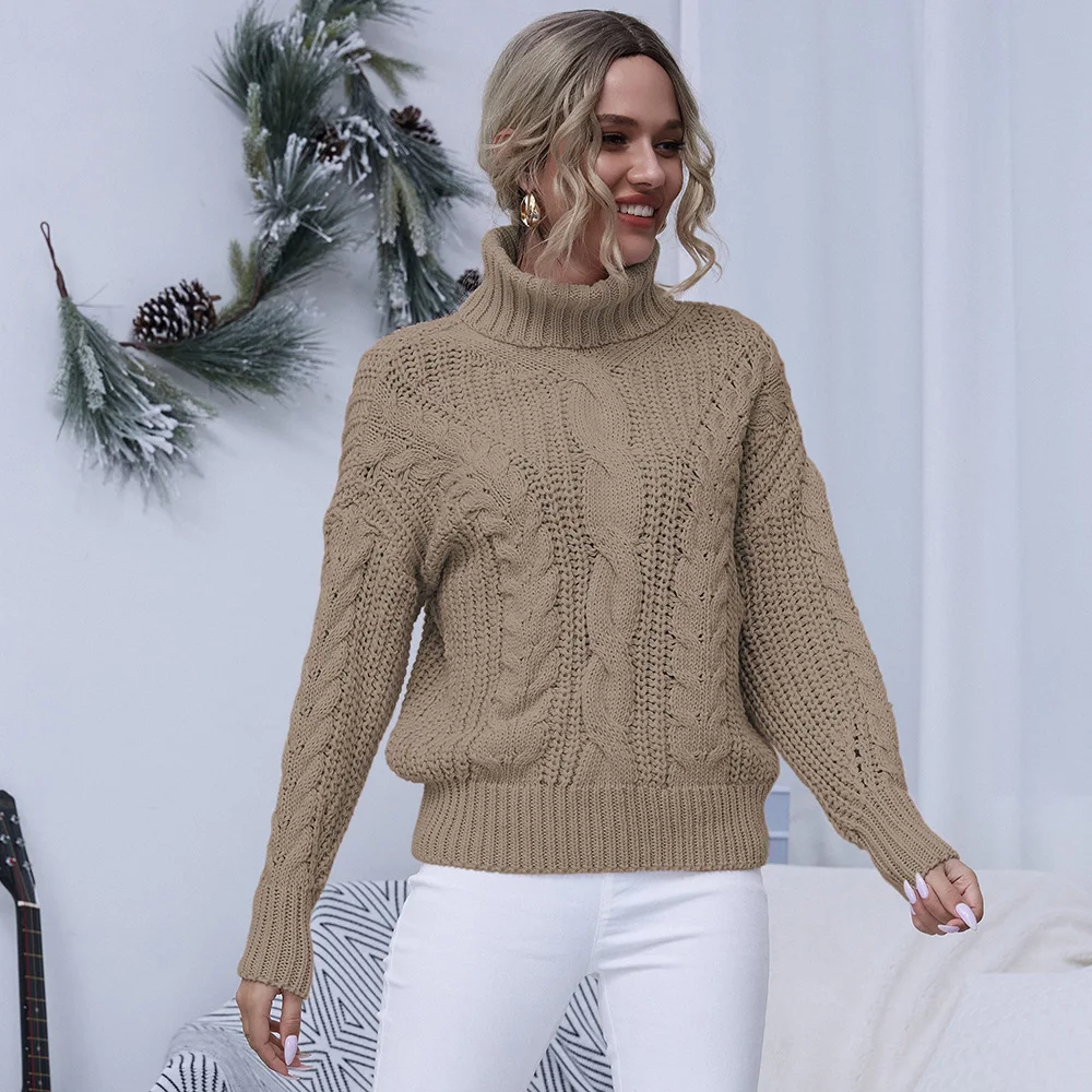 Новый Зимний женский свитер с высоким воротником и помпоном теплый плотный