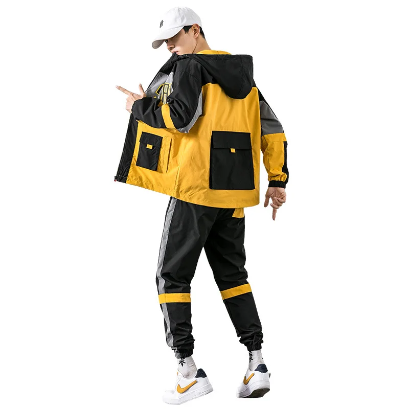 

В стиле пэчворк спортивный костюм для мужчин, одежда для мужчин, комплект спортивной одежды для детей; Куртка с капюшоном + брюки; Комплект с...