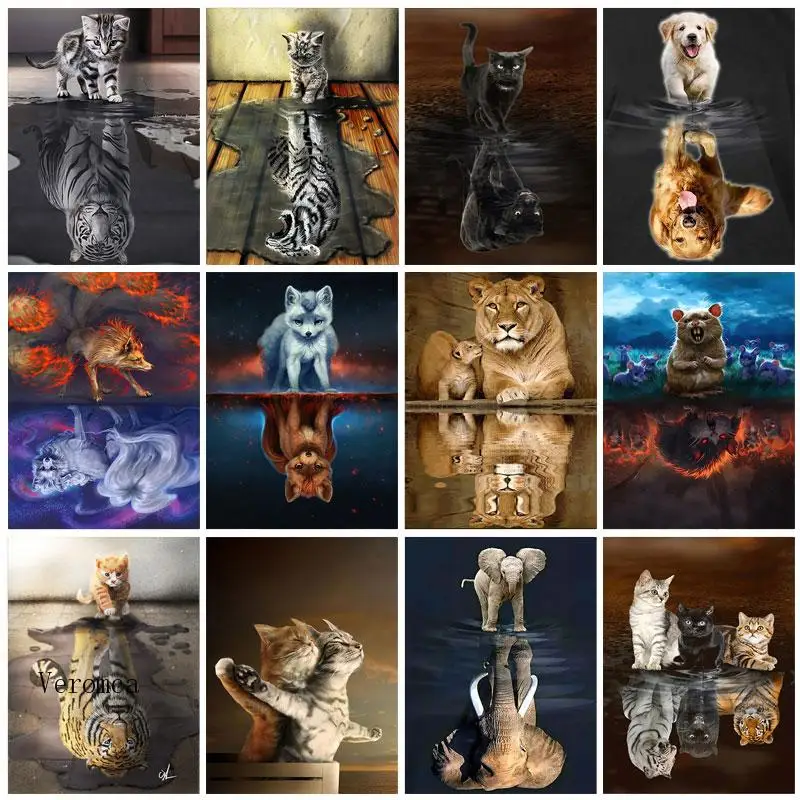 

Животные отражение Холст Искусство Плакат Кот Слон Тигр на стену Художественная печать детский декор живопись скандинавский декор для детской спальни картина