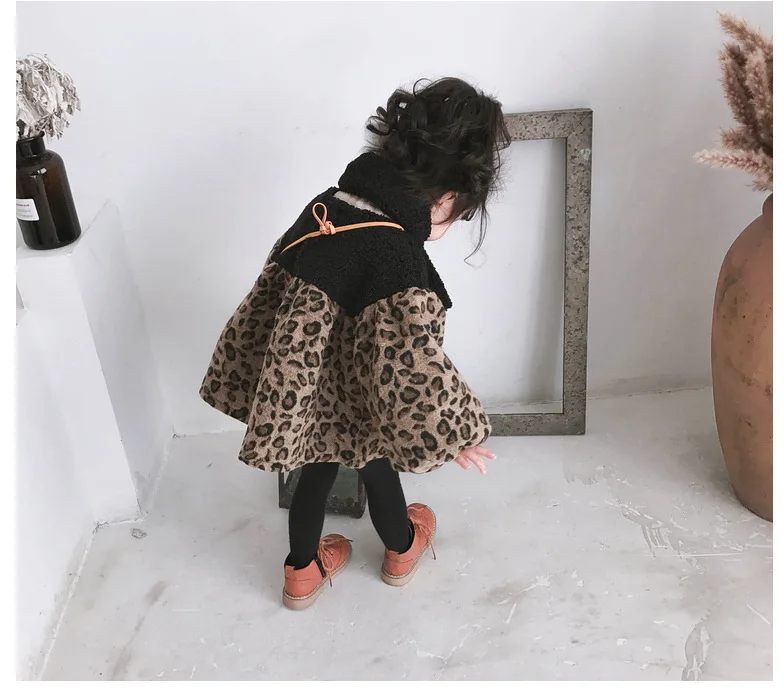 Платье для девочек Двуслойное бархатное платье с леопардовым принтом куклы