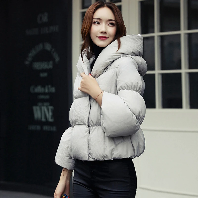 

2020 Winter Jacket Womens Parkas Warm Outerwear Solid Hooded Coats Short Female Slim Cotton padded Casual Tops M322