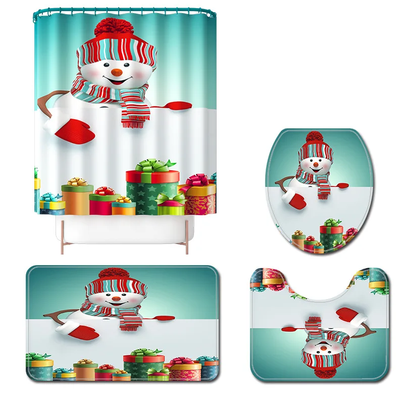 

Snowman Printed Bathroom Bath Mat Toilet Carpet for Christmas Home Decor Bath Mat and Shower Curtain Set Toilet Shower Mats