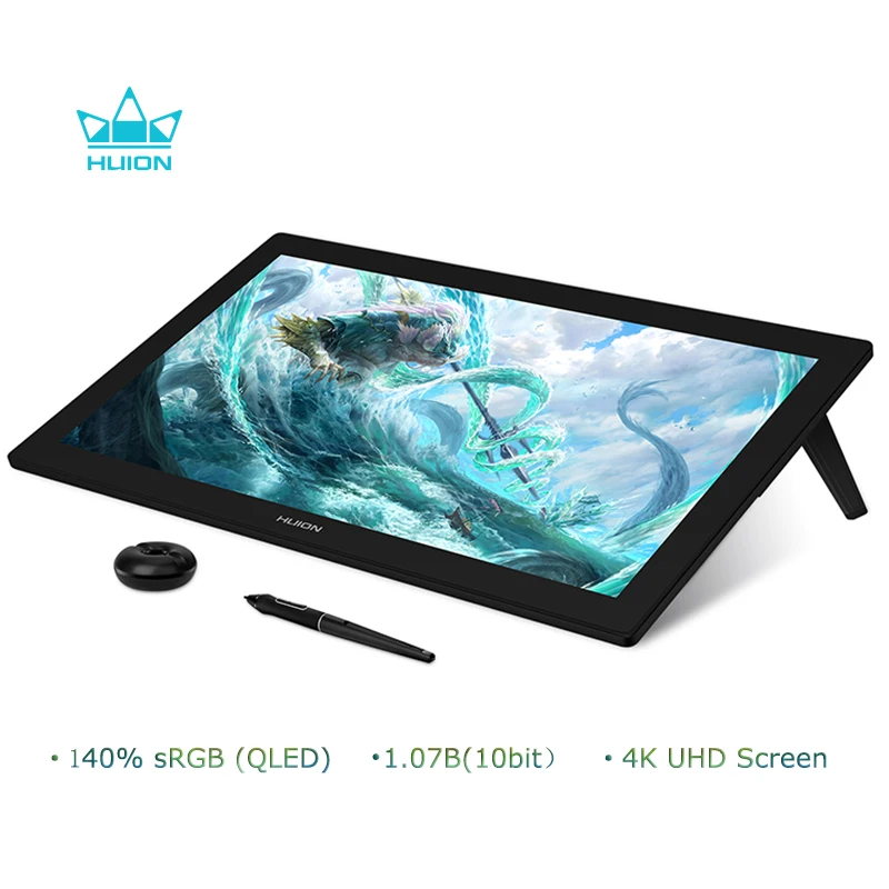 HUION Kamvas Pro 24 4K UHD Graphics Tablet Monitor Full-Laminated 140% sRGB Screen 8192 Level Battery Free Pen KD100 Keydial