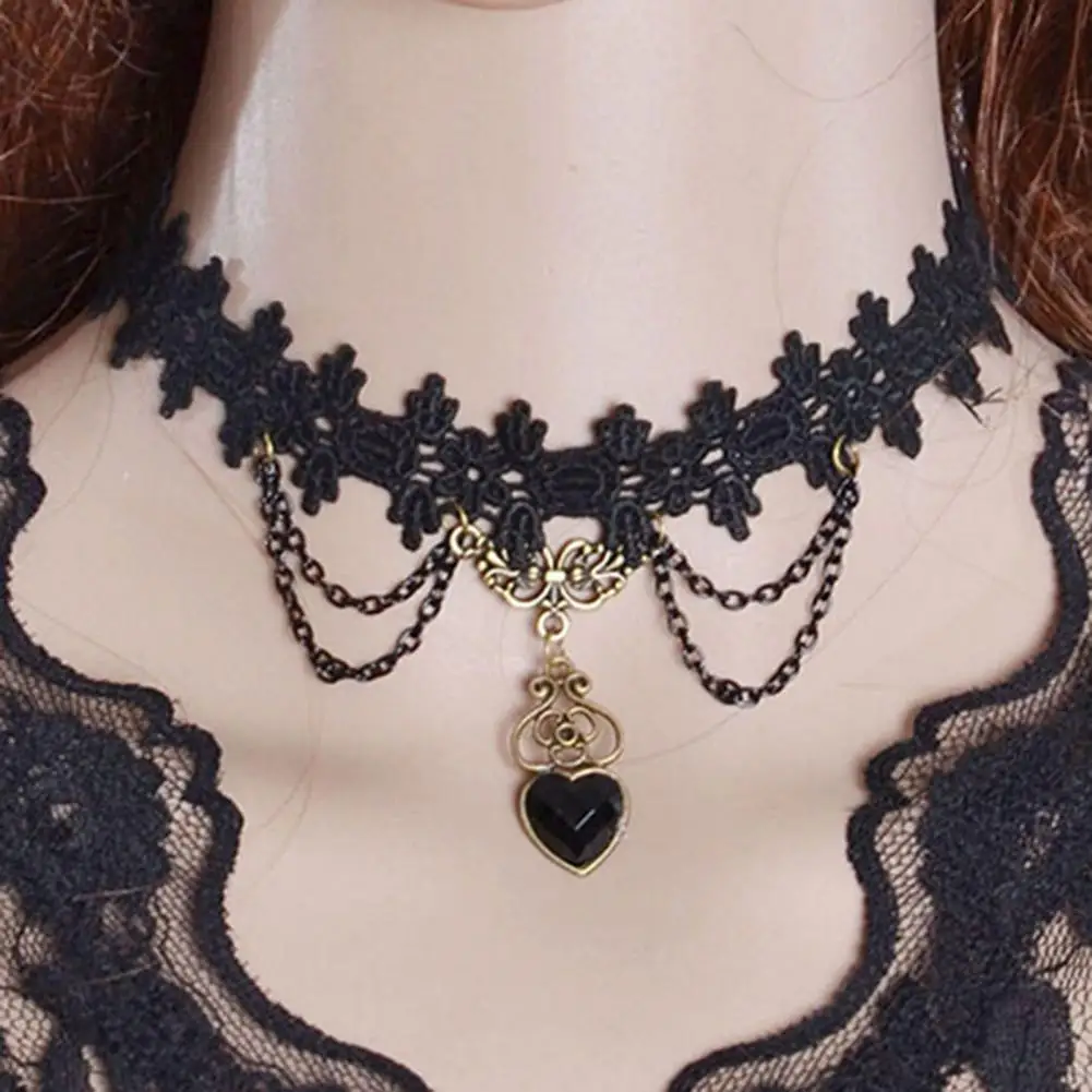 

Necklace Colorfast Lace Edge Alloy Black Lace Chain Necklaces for Wedding