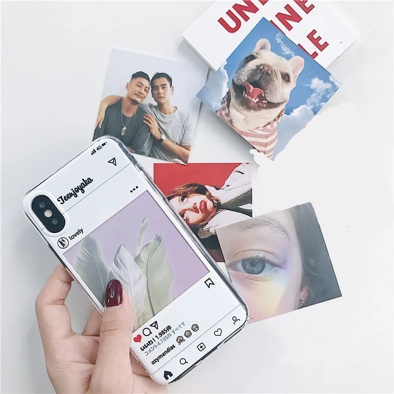Ins чехол для телефона iphone XS XR 7 8 Plus мягкий из ТПУ стиль Instagram сменные карты